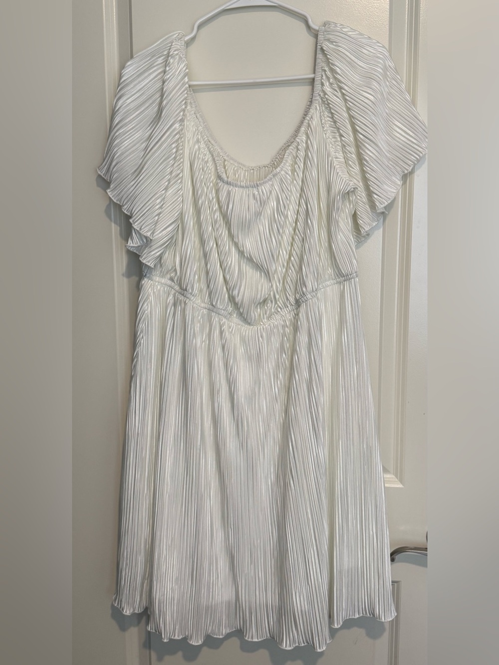 Ivory Pleated Midi Dress with Flutter Sleeves